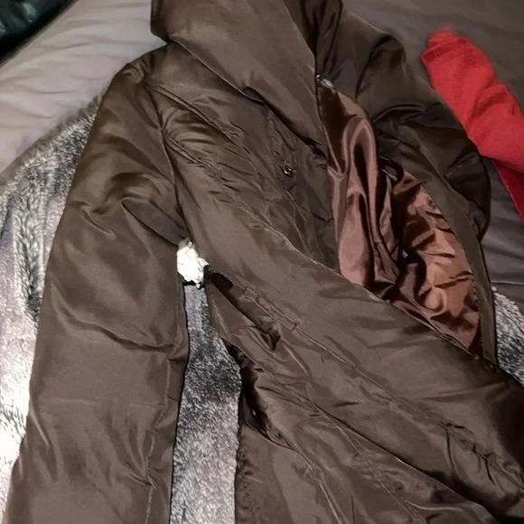 Coffee shop chocolate brown puffer down  jacket Sz L - Picture 13 of 16